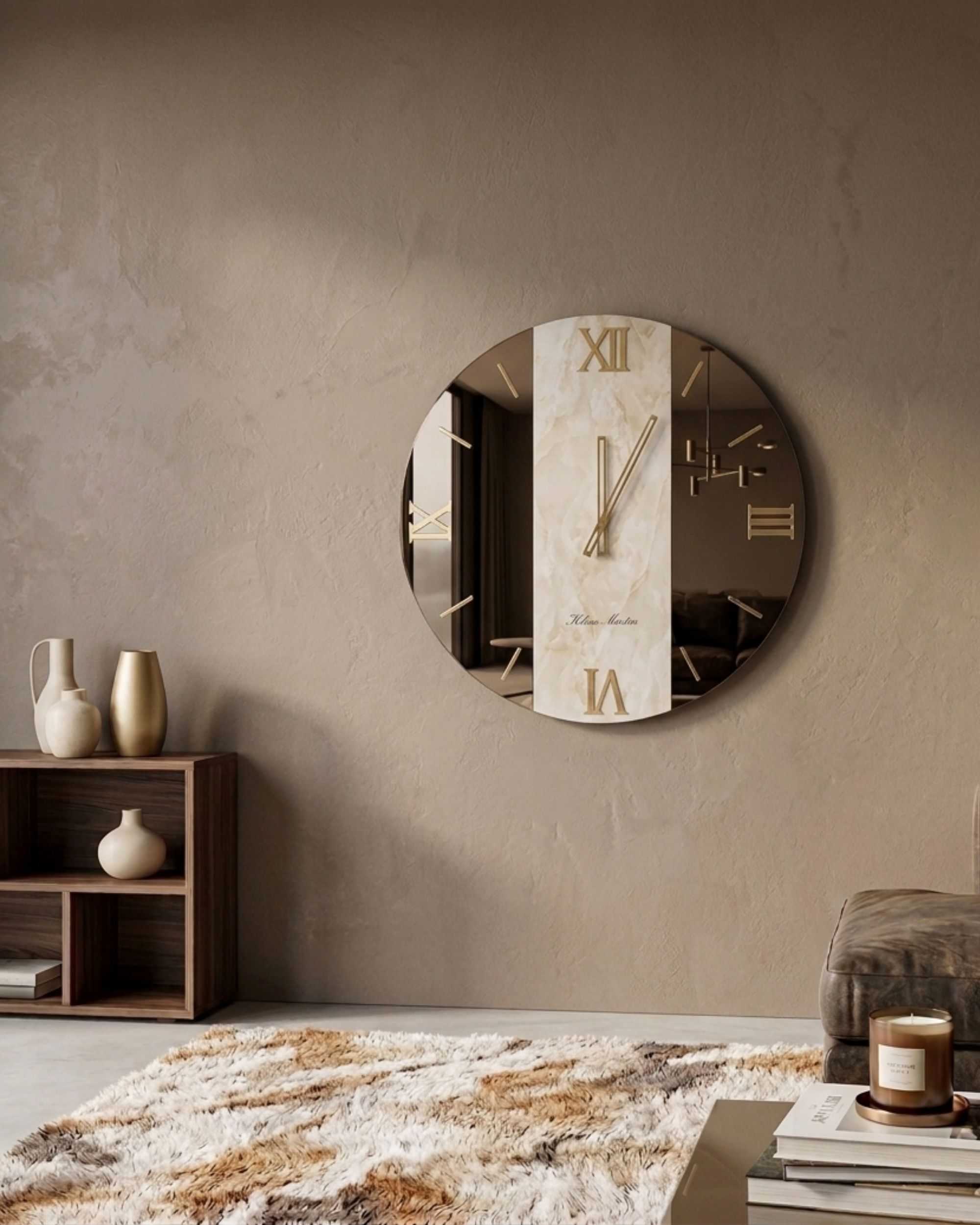 Luxury Wall Clock | Mirror Marble Panel