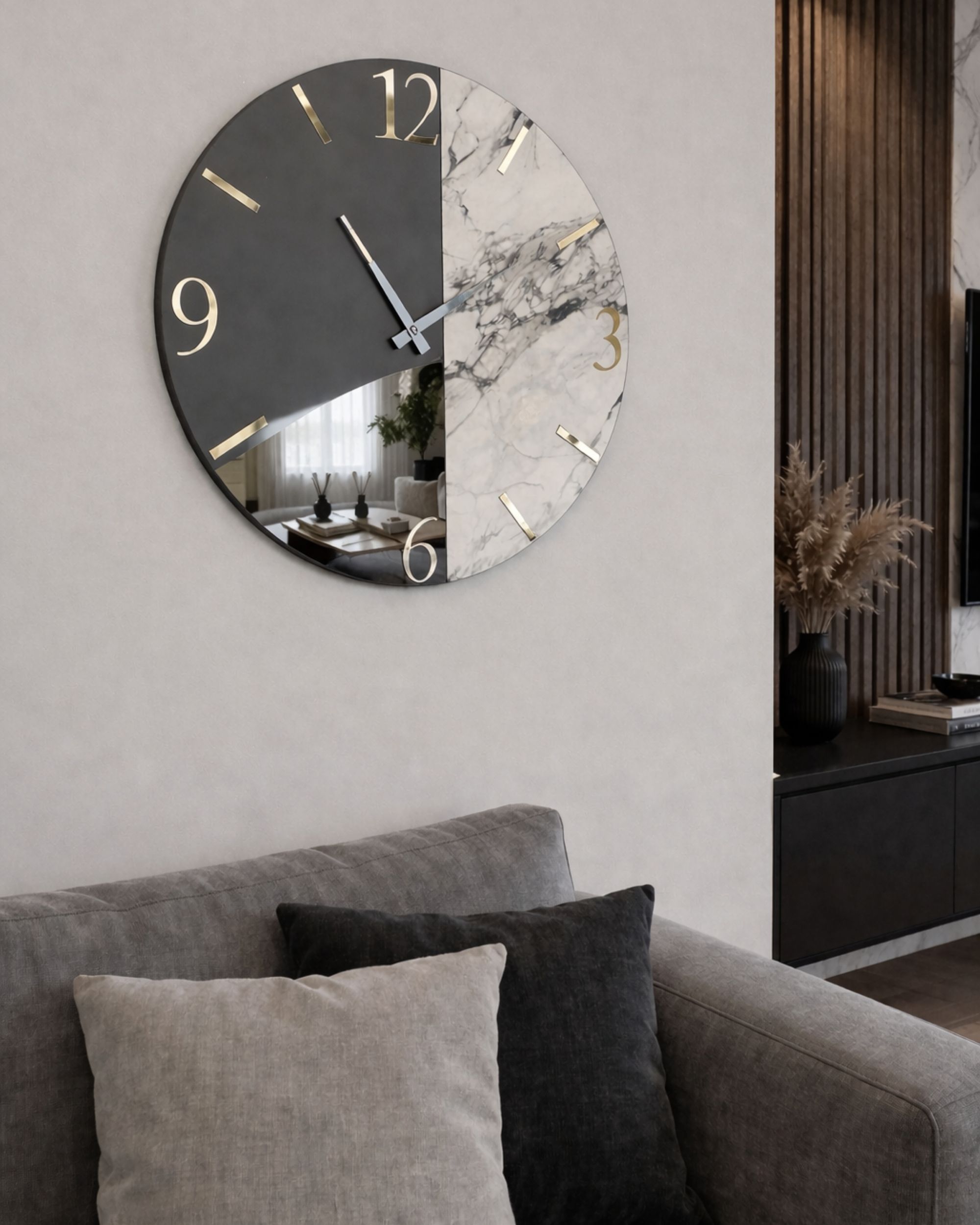 Luxury Wall Clock | Marble & Mirror Split