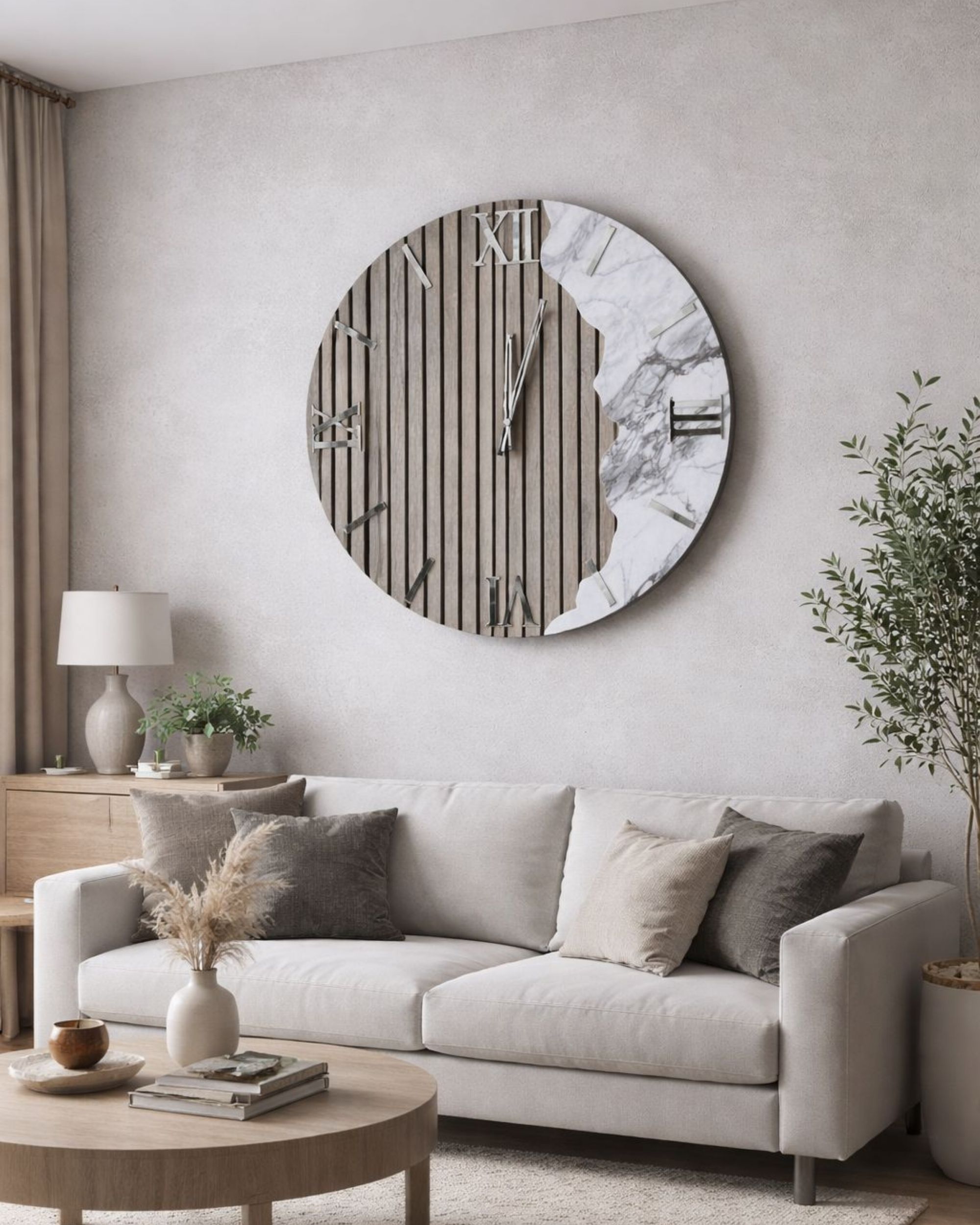 Luxury Wall Clock | Slat Mirror & Marble