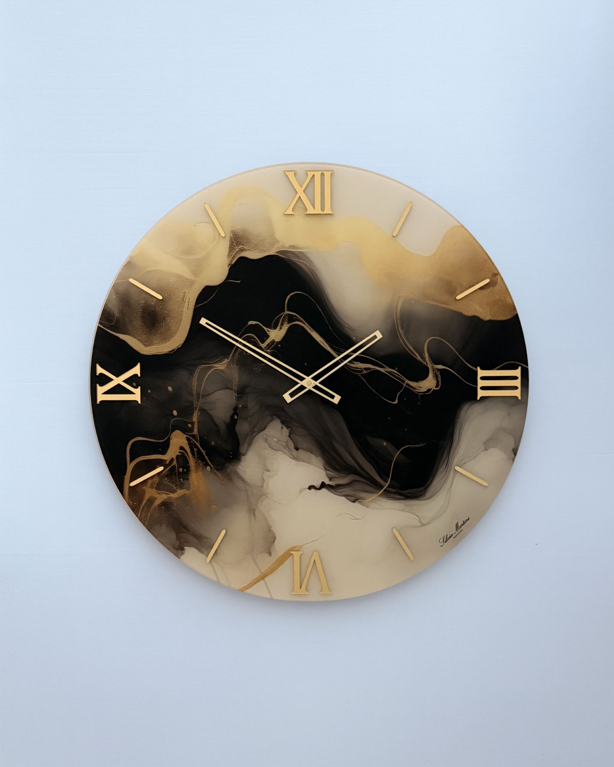 Luxury Wall Clock | Black & Gold Ink Art