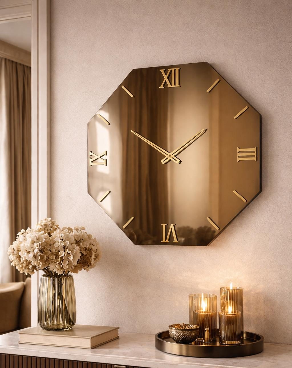 Luxury Wall Clock | Octagon Bronze Mirror