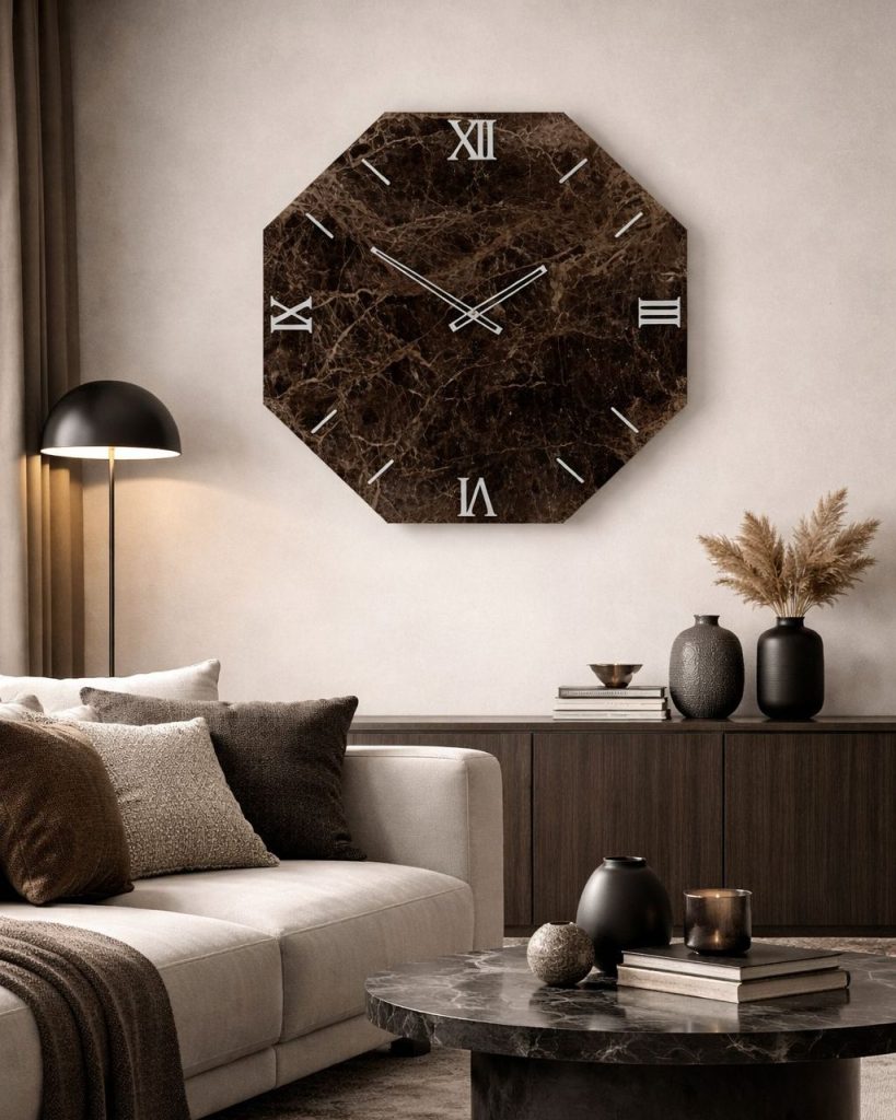 Luxury Wall Clock | Octagon Dark Marble